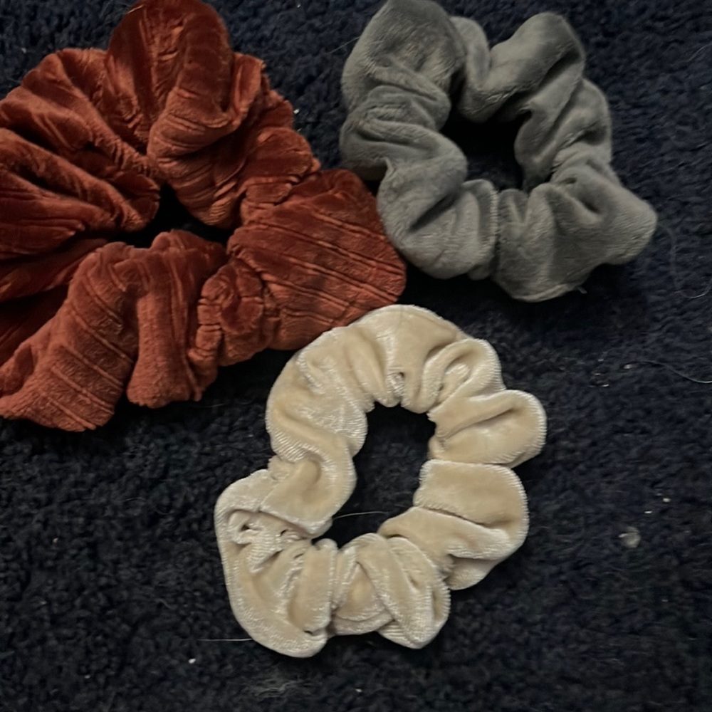 three velvet scrunchies